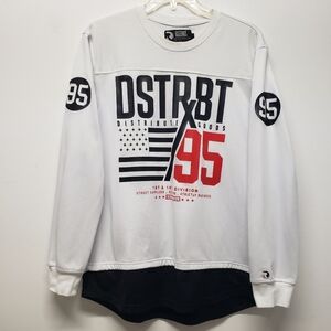 Dstrxbt Sweatshirt Long Sleeve Spelled Out Logo Jersey Large White Black Y2K